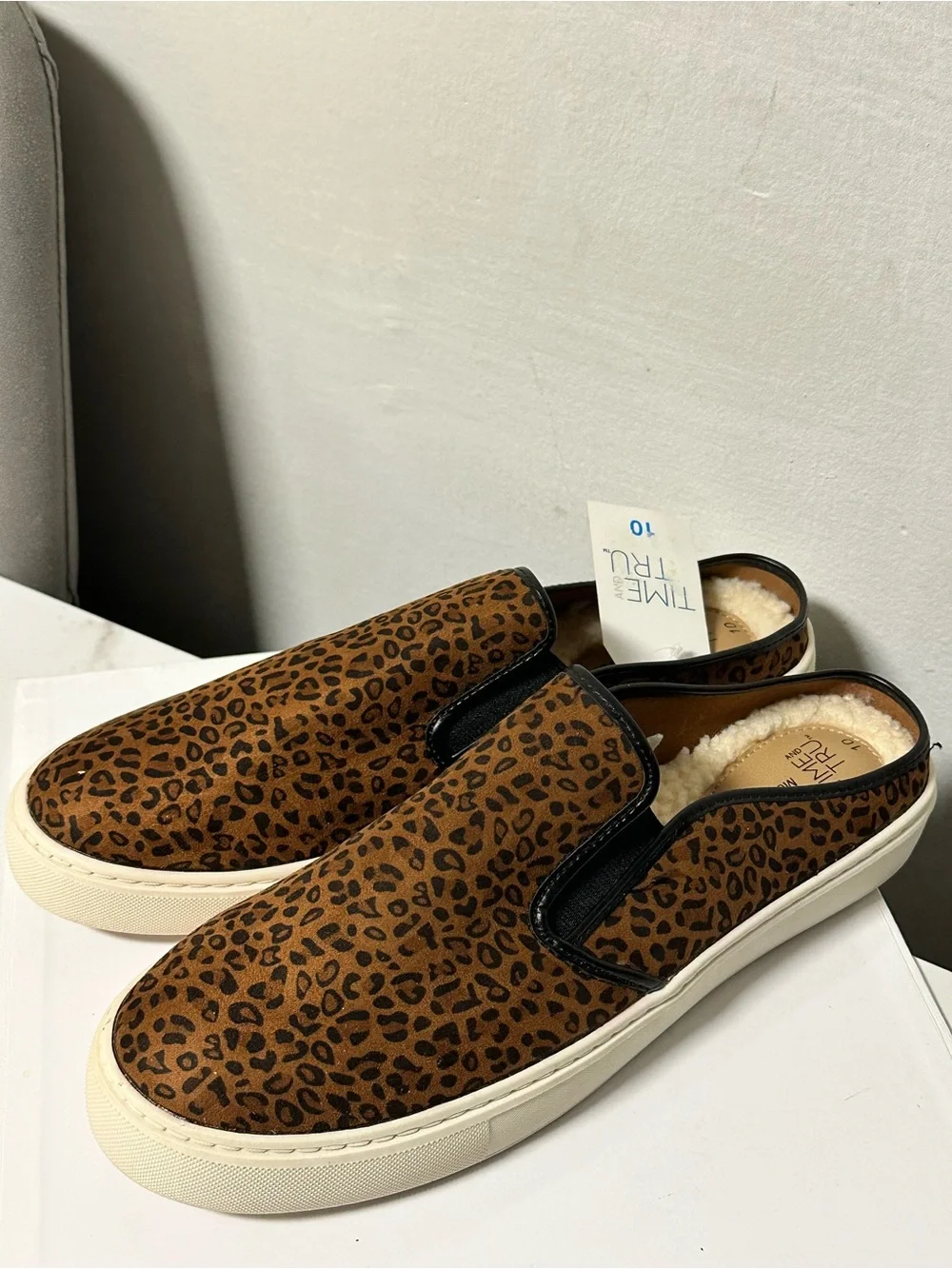 Time and Tru Leopard Print Slip-On Loafers in Brown and Black